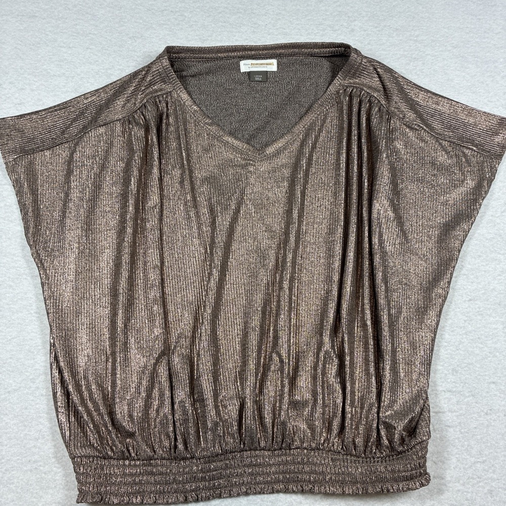 Pilcro Anthropologie Sleeveless Bronze Metallic V-Neck‎ Top Size Large Glam Chic